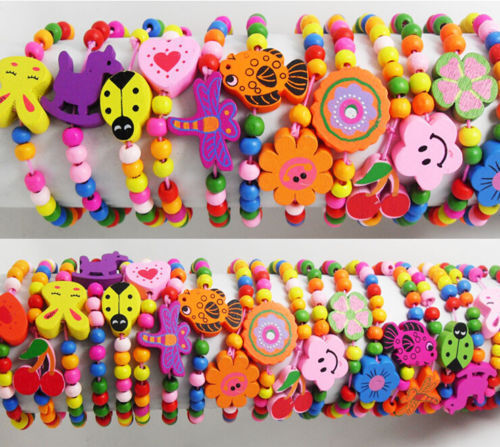 Wholesale 100pcs Kid Wood Lovely Bracelet Girl Birthday Party Gift Favor Jewelry Fashion