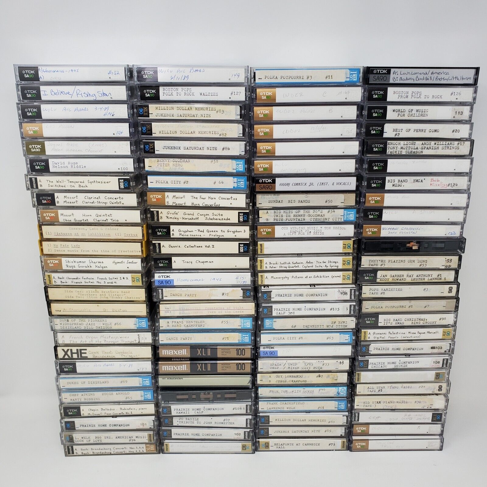 Cassette Lot of 100 with Cases (Recorded On, Maxell XL II, C90, TDK, Sony, Used) Без бренда