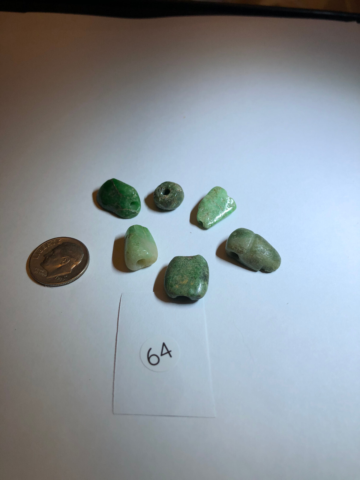  Pre Columbian Mayan Authentic Polished (6) Jade Tubular/ Flat Beads Tomb Finds Без бренда - фотография #3