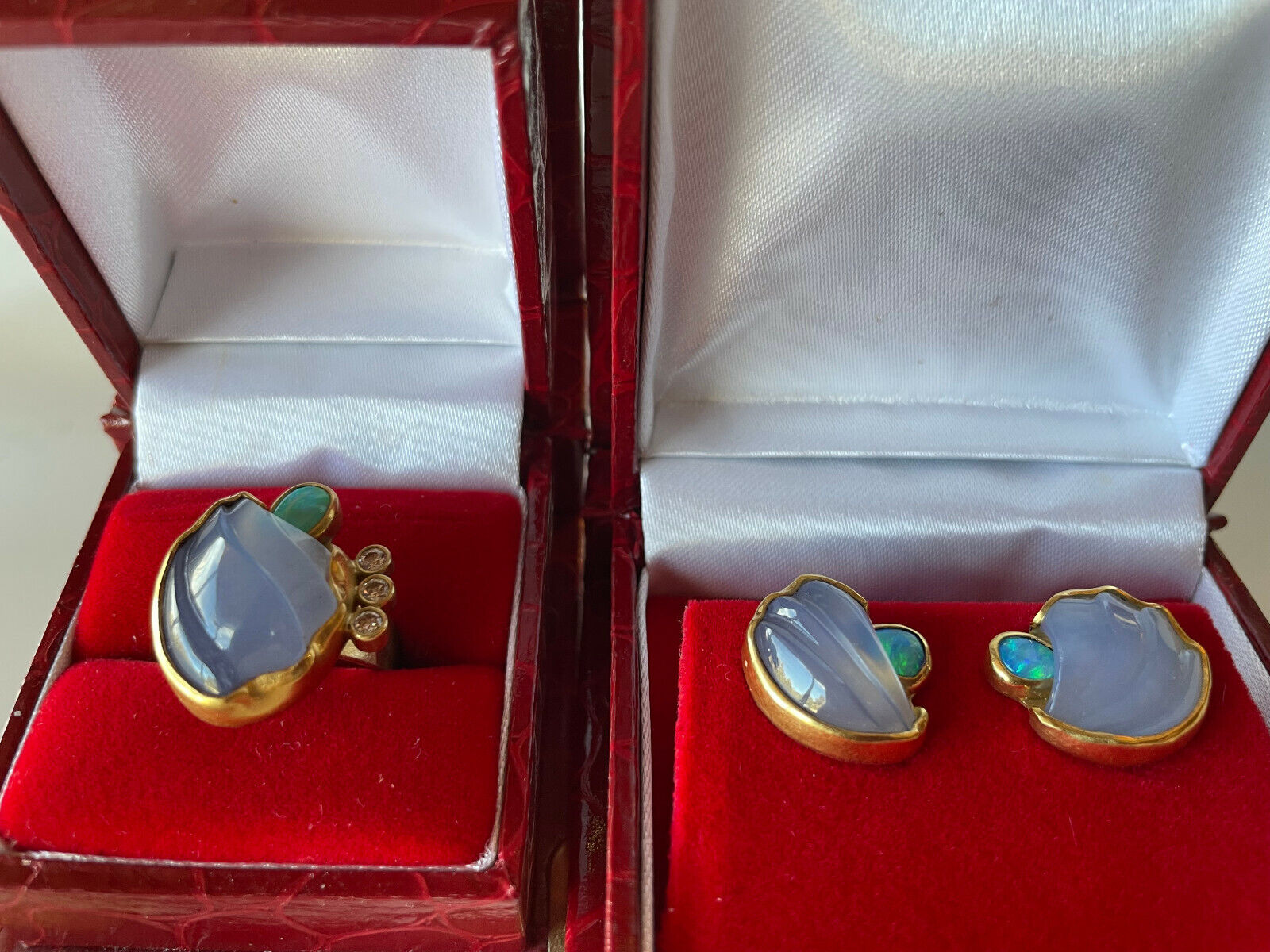 Chalcedony Opal Diamond 18k Gold Don McCoy Earring and Ring Jewelry Set Don McCoy - фотография #4