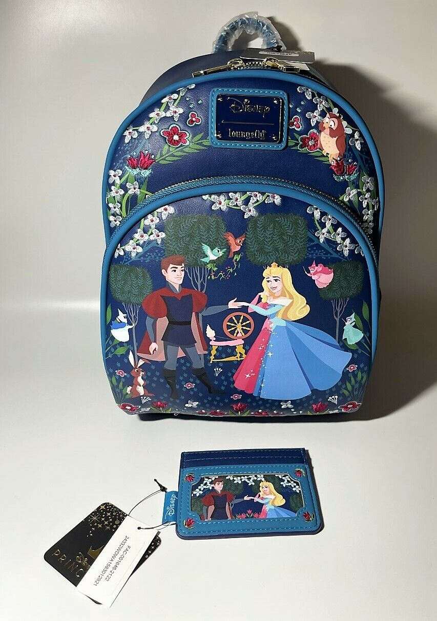 Disney Loungefly Mini Backpack Floral Sleeping Beauty & matching Cardholder NEW Loungefly Sleeping Beauty