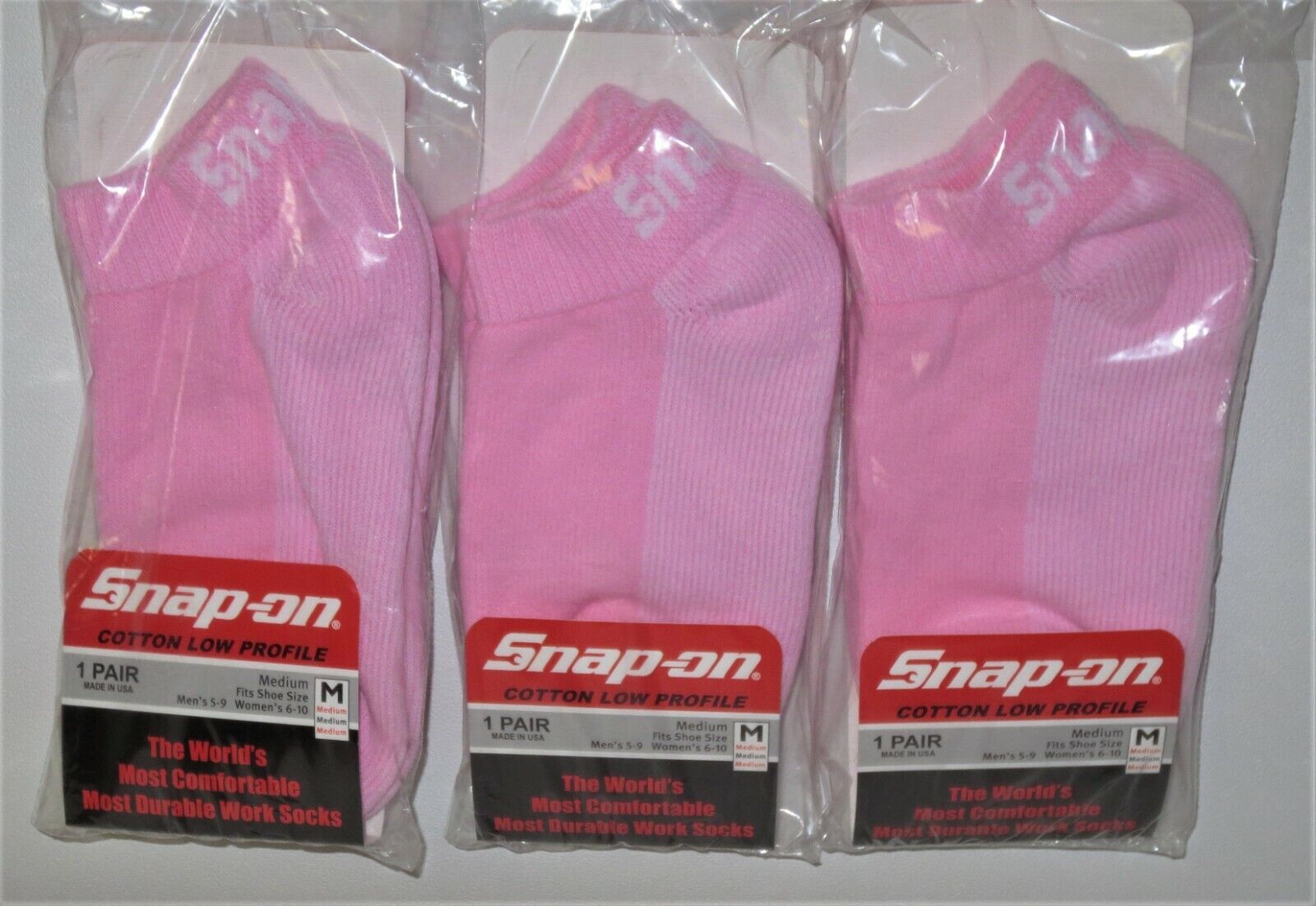 3 PAIRS Snap-On PINK Low Profile Socks MEDIUM 6-10 *FREE SHIP* MADE IN USA *NEW* Snap-on