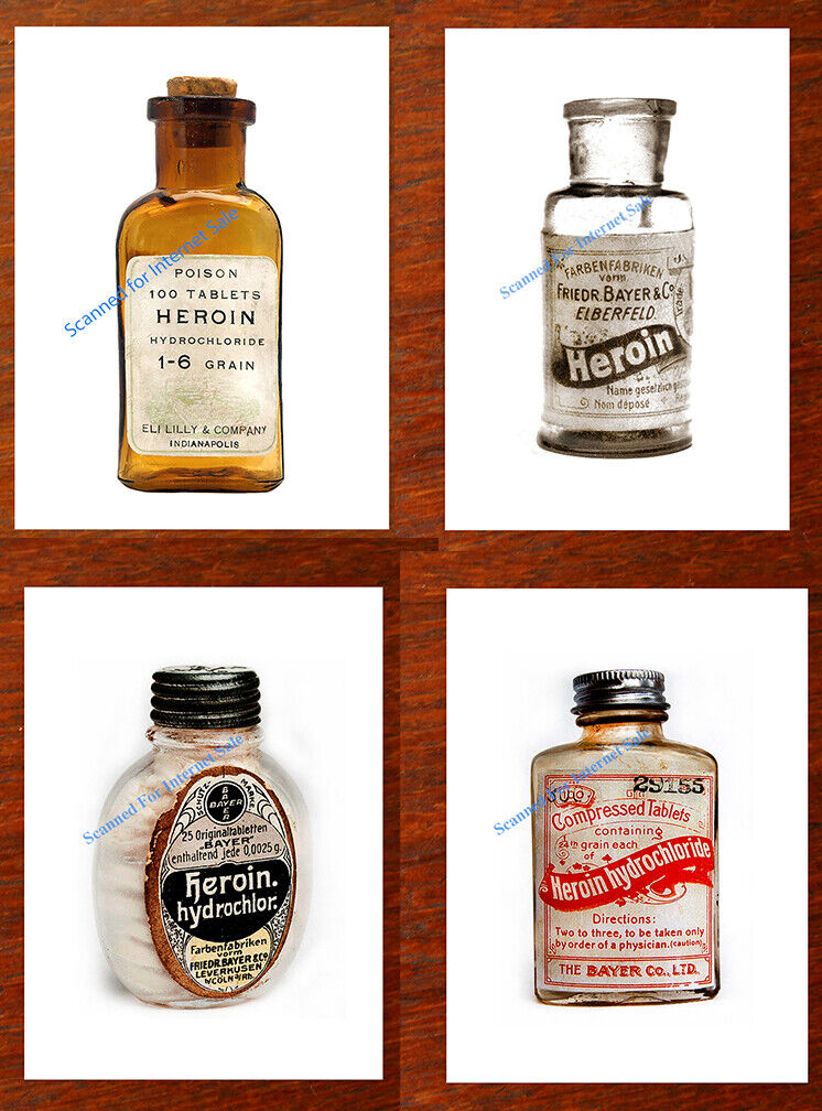 4 Vintage Heroin Bottles 1800s PHOTOS Antique Medical Oxycodon Ships from USA Без бренда