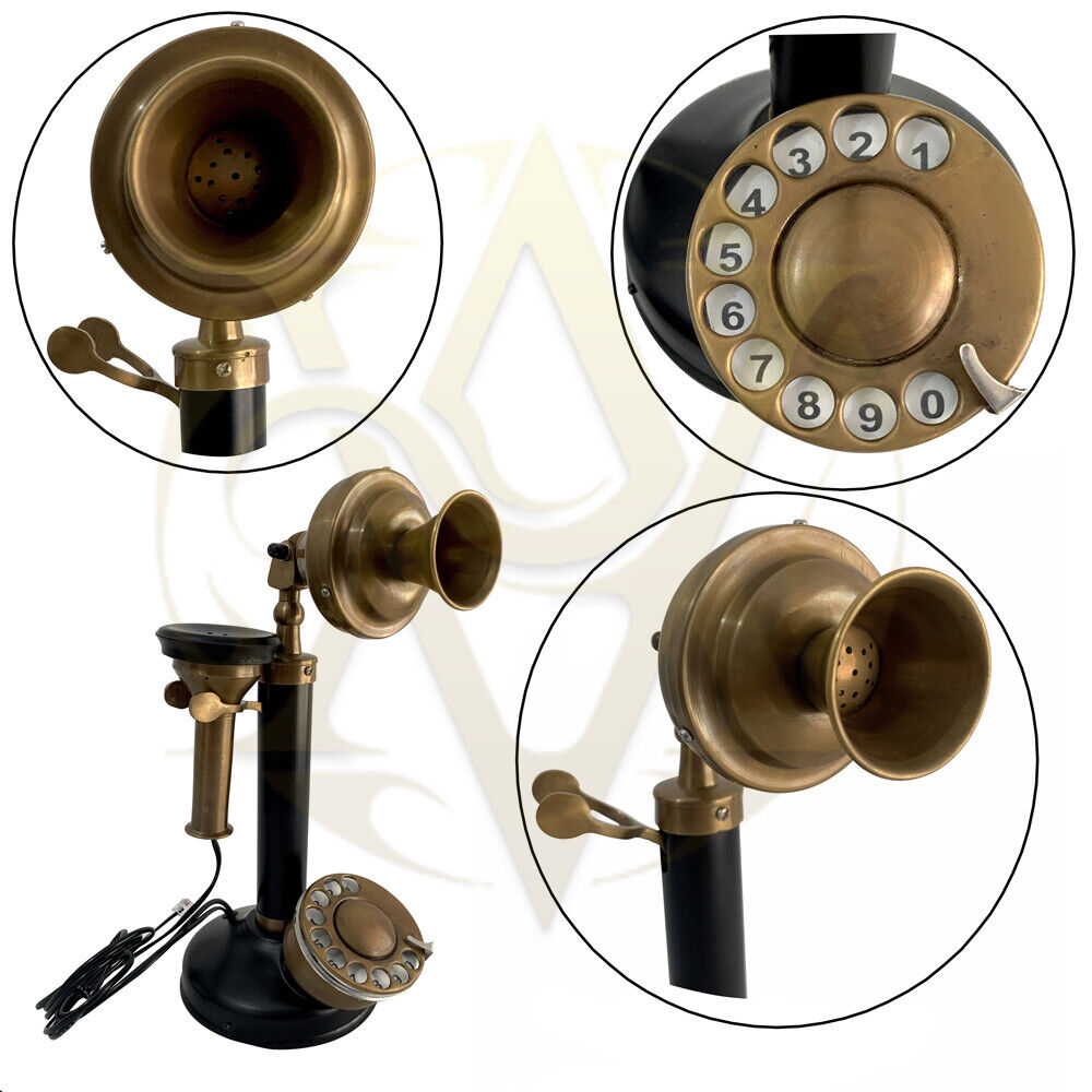 Antique Brass Station Phone Candlestick Telephone Rotary Dial Vintage Home Décor AV