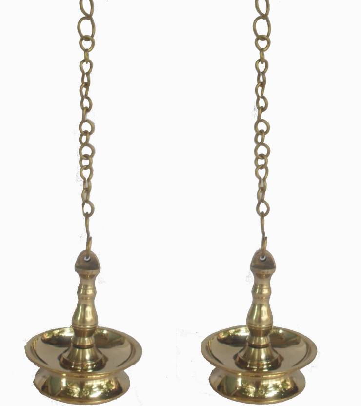 2Ps Brass Hanging Oil Wick Lamp Pair Deepak Puja Diya lamp Home Decor Gift Без бренда