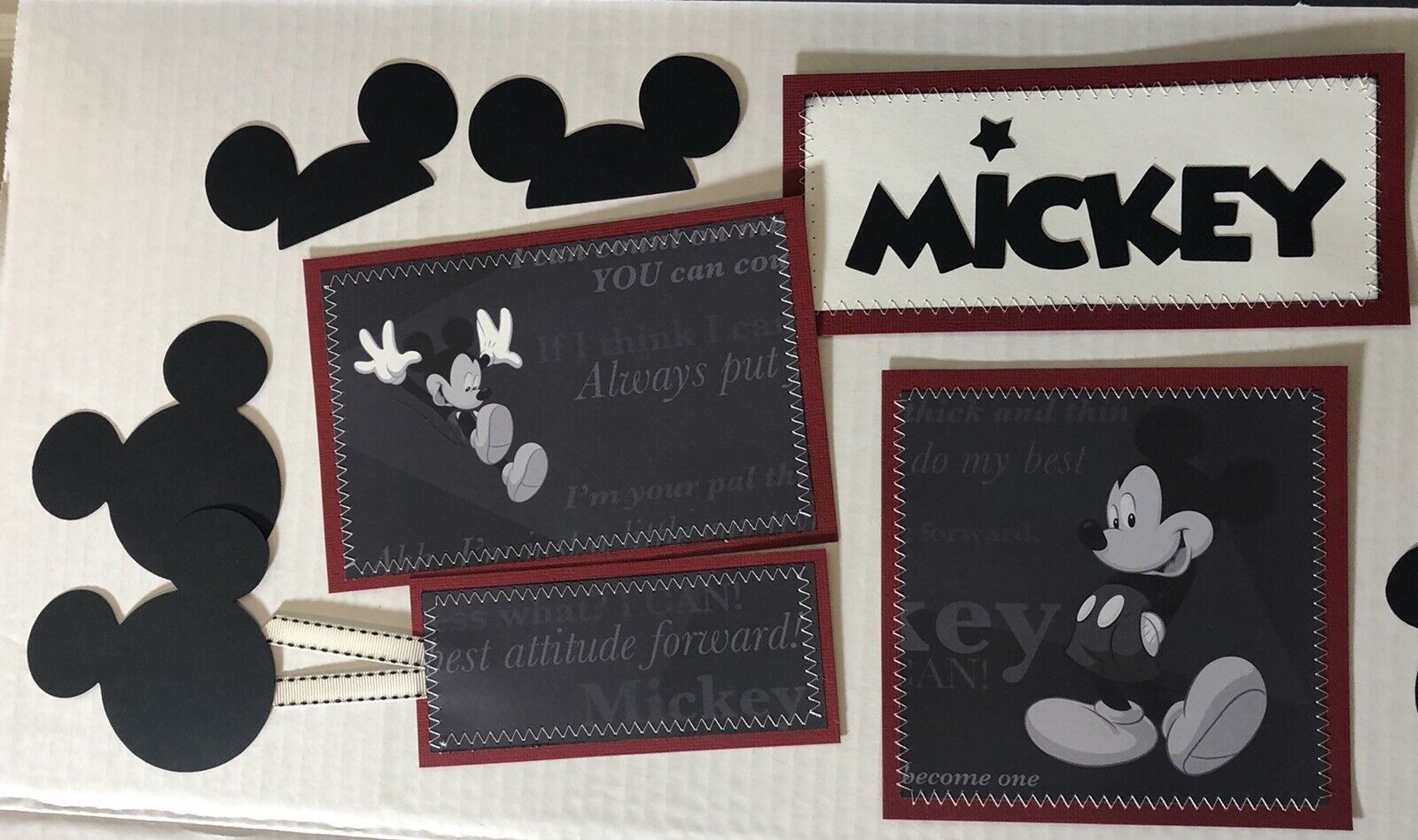 SEWN Premade Scrapbook Page MAT SET Cards DISNEY MICKEY Mouse vacation LOT-JENN  Handmade - фотография #2