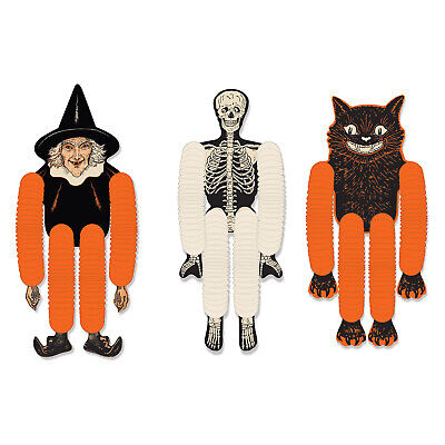 3 Vintage Beistle Halloween Decoration Tissue Character Dancers Reproduction Beistle