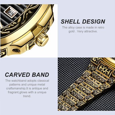 Luxury Retro Men's Quartz Analog Watch Stainless Steel Business Wristwatch Gifts Partsdom ON3808 - фотография #5