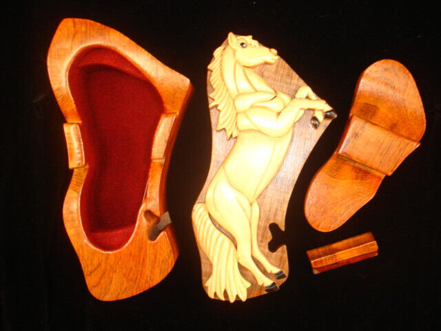 Hand crafted 3D Intarsia Wood Art HORSE Puzzle Wooden Box Wild Animal Без бренда - фотография #3