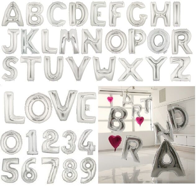 16" 40" Silver Mylar Letter Number Balloons Party Birthday Wedding Decorations C-Spin Does Not Apply