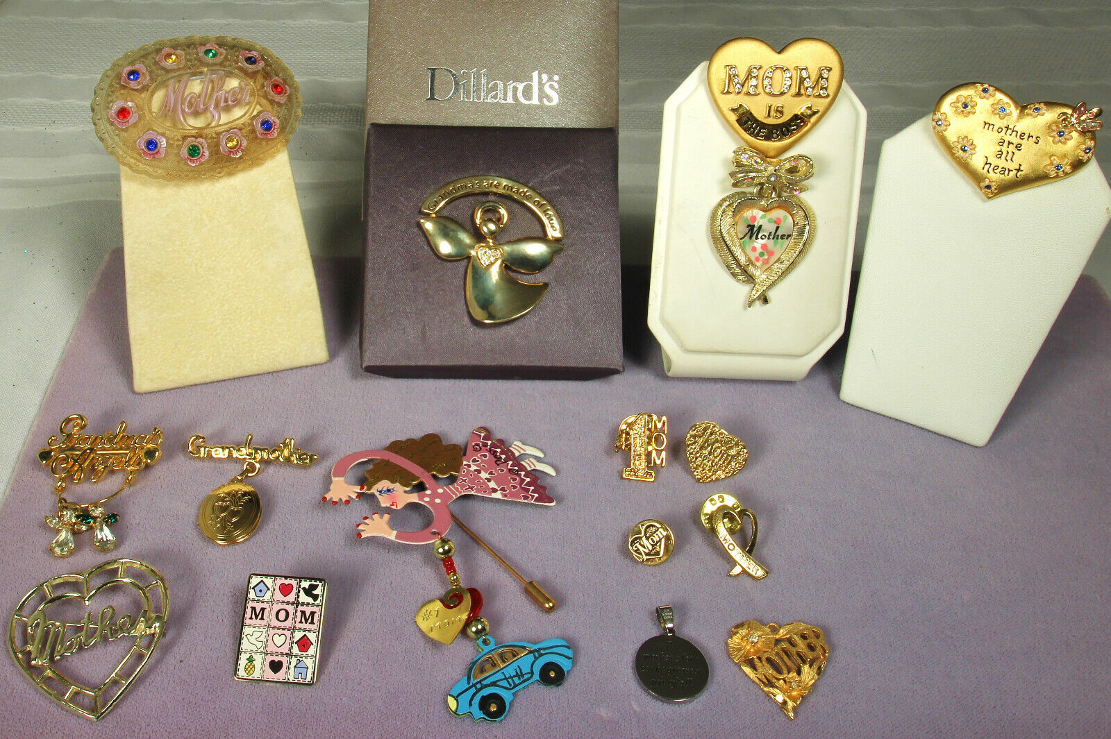 MOTHER GRANDMOTHER Jewelry LOT 16 pieces Hearts Locket Pins Pendants 1920s-Now Rossi AJMC Dillards