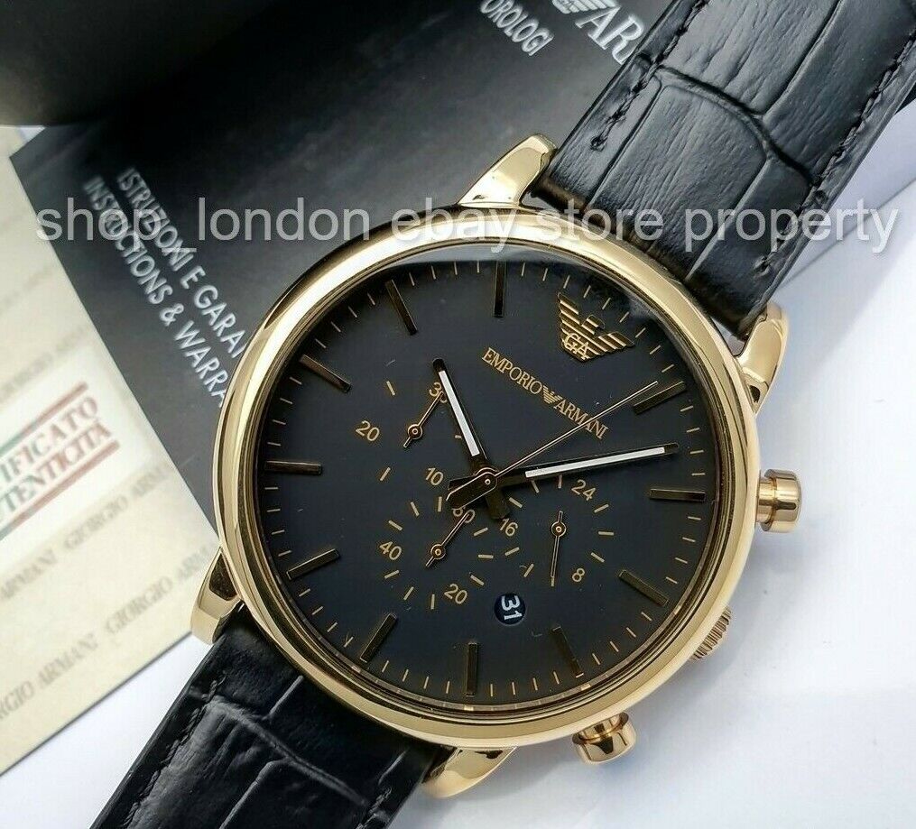 EMPORIO ARMANI AR1917 Luigi Leather Strap Chronograph Black Gold Men's Watch US Emporio Armani Emporio Armani Luigi