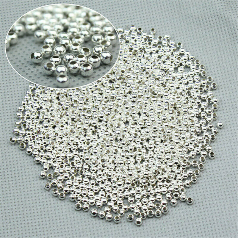 100PCS Genuine 925 Sterling Silver Round Ball Beads DIY Jewelry Making Findings  Yanqueens Does not apply - фотография #2