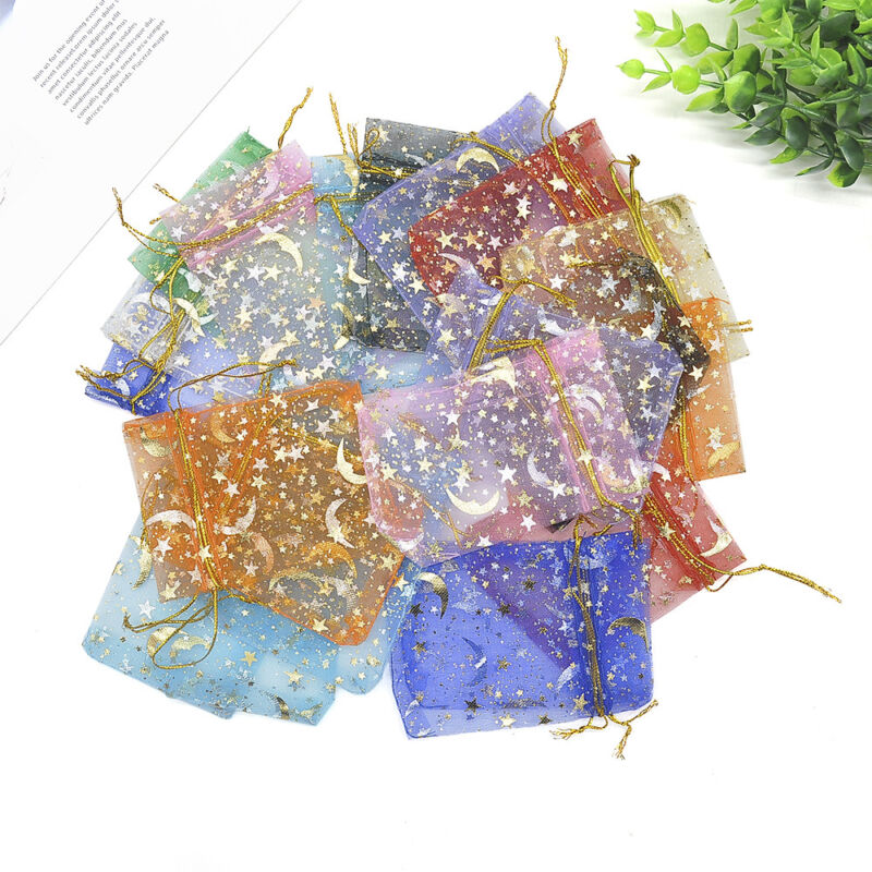 100Pcs/set Moon Star Organza Gift Bags Wedding Jewelry Drawstring Party Pouches Unbranded Does not apply - фотография #4