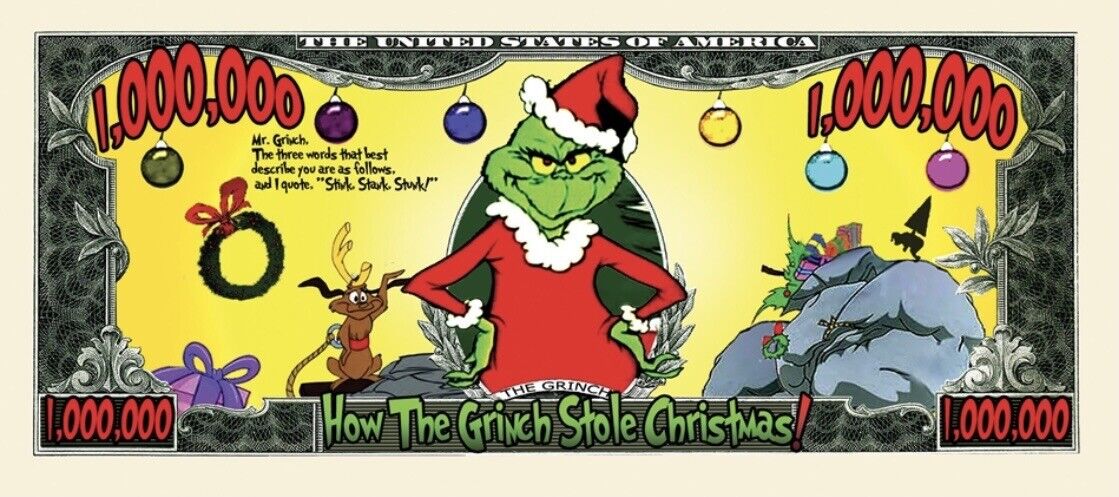The Grinch Christmas Collectible Pack of 5 Funny Money 1 Million Dollar Bills  Без бренда - фотография #2