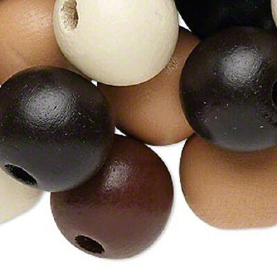 8048NB Wood Bead Mix Brown Black White 14mm Round, Large Hole, 25 Qty Unbranded
