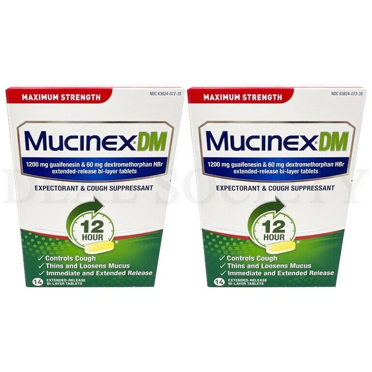 Mucinex DM 12 Hour Expectorant & Cough Suppressant Bi-Layer 14 ct - Lot of 2 Mucinex