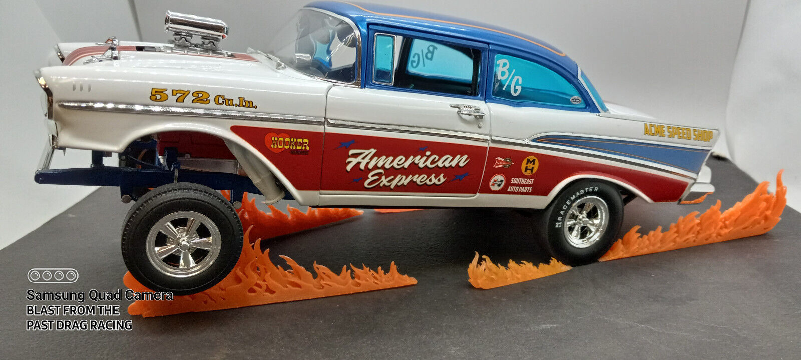 Drag Racing Wheel Stand Fire Flames Diorama Display Scale 1/24 1/18 Custom Made Handmade Chevy Bel Air