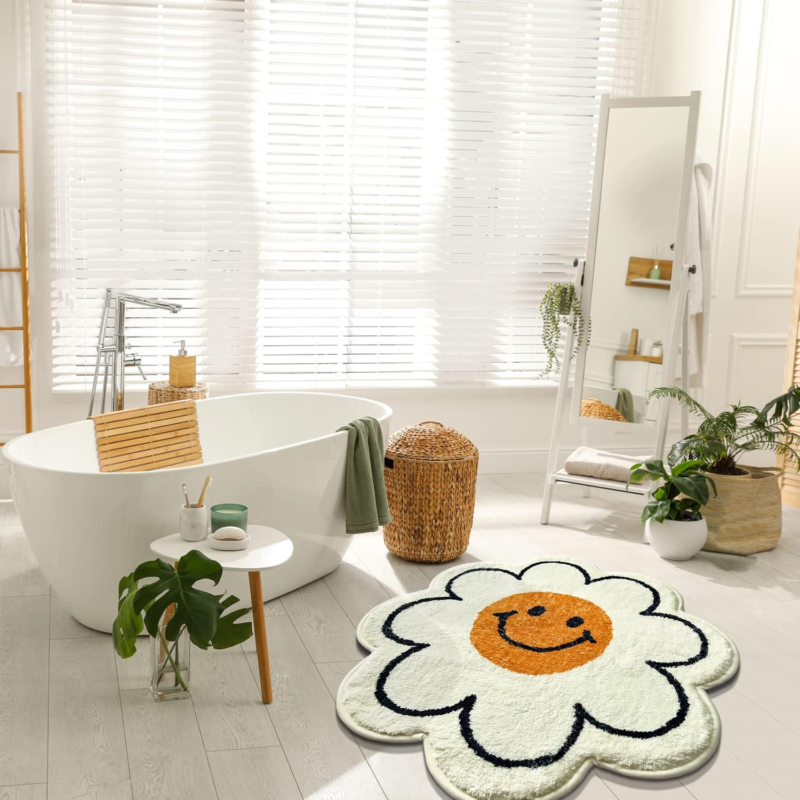 Bathroom Rugs Cute Bath Mat Sunflower Mat Happy Face Rug Strong Water Absorption Does not apply - фотография #5