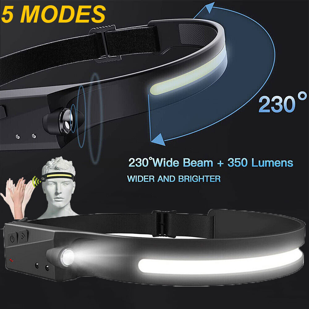 COB+LED Headlamp Headlight Torch Flashlight Work Light Bar Head Band Lamp Unbranded