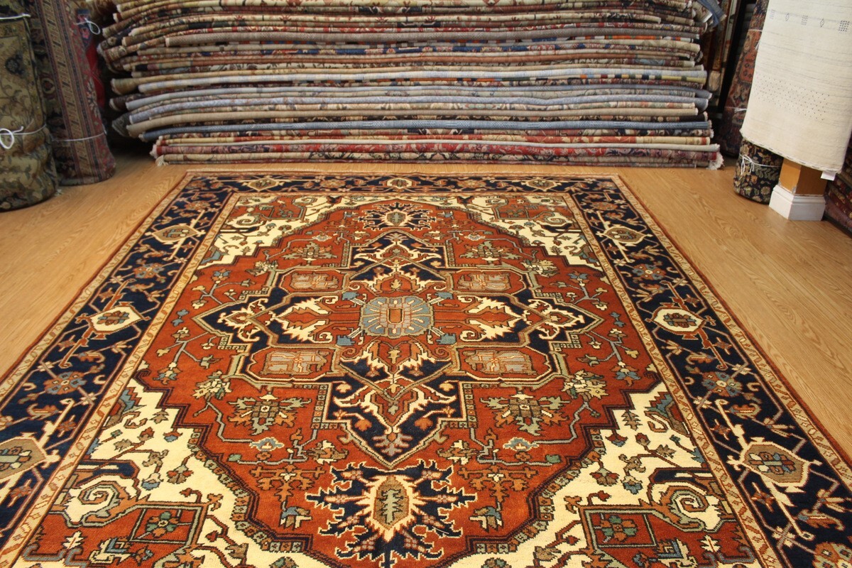 12X9_HAND-MADE_ Traditional Medallion KAZAK Design Rust Rug #5337 ***WOOL-RUG*** Pamir _PERSIAN_RUG_ - фотография #7