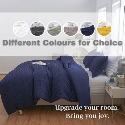 HAOWANER 3 Pieces Seersucker King Comforter Set with Pillows, Navy King Comfo... HAOWANER Haowaner Navy King - фотография #4