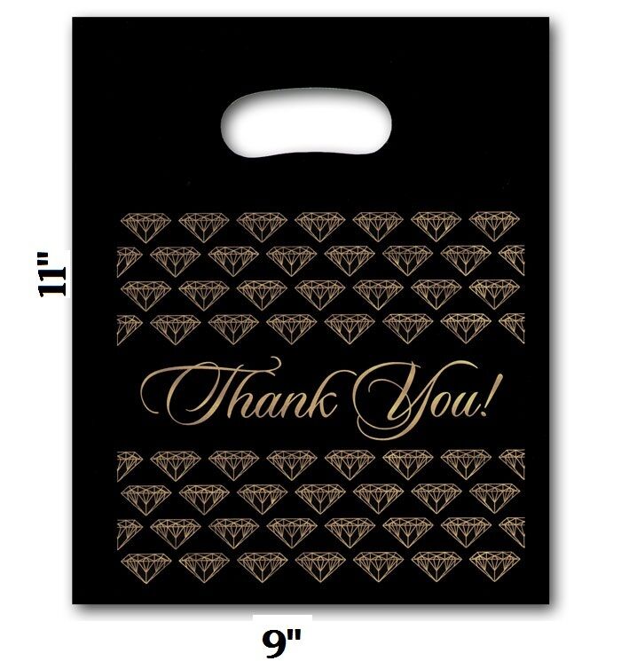 100Pc Thank You Bags Black Merchandise Bags Plastic Retail Handle Bag 9"x11"H Thank you PTYB911