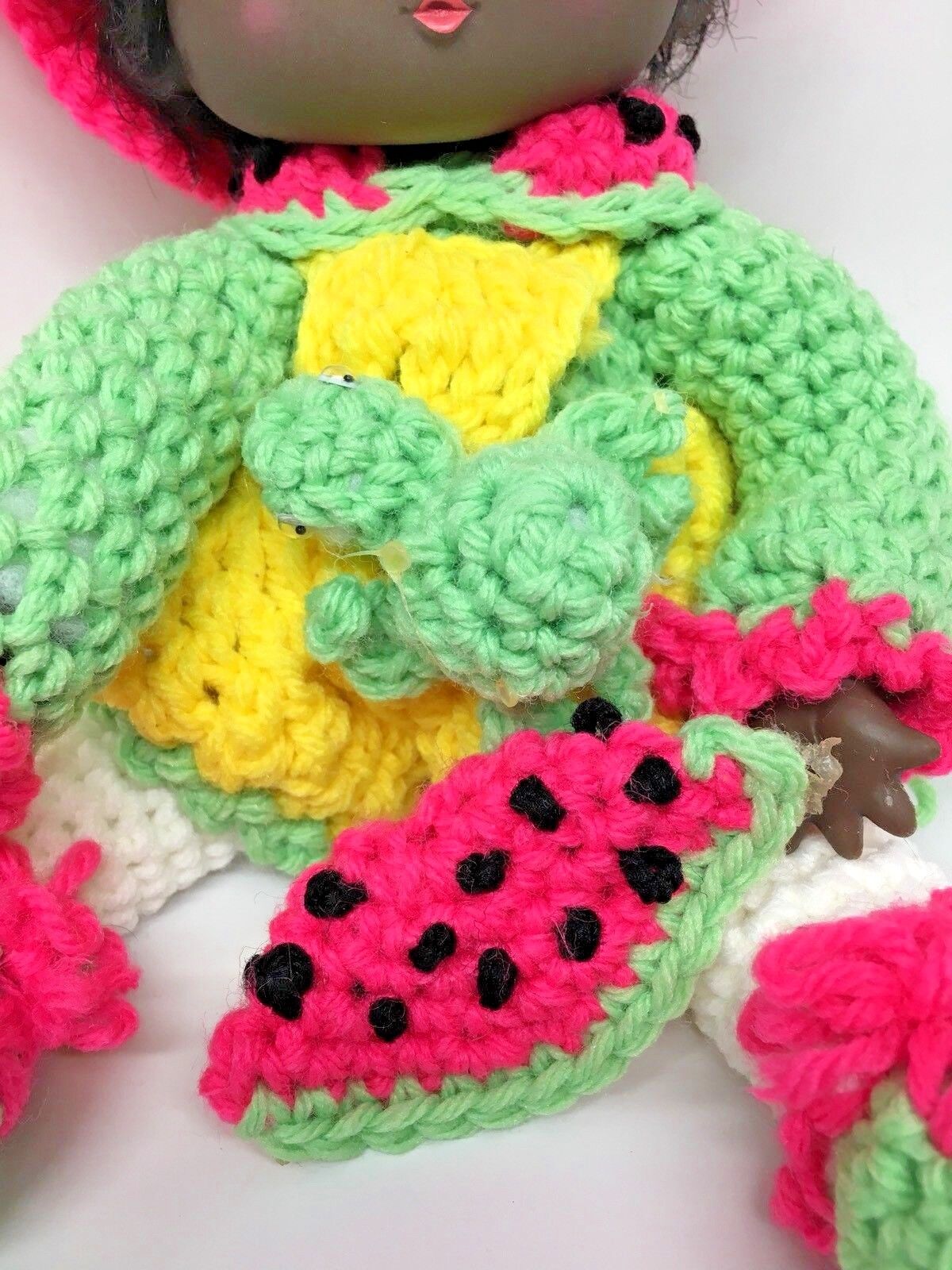 Vtg Handmade Crocheted Rubber Face African American Dolls (x2) Watermelon Ginger Без бренда - фотография #4