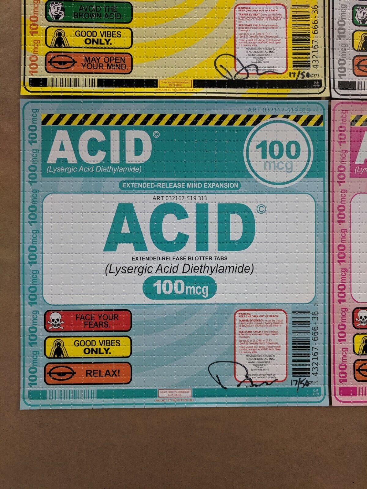 Denial Blotter Print 4 Pack Drugs Psychedelic LSD ACID 100mg Good Vibes Mimo Art Без бренда - фотография #5