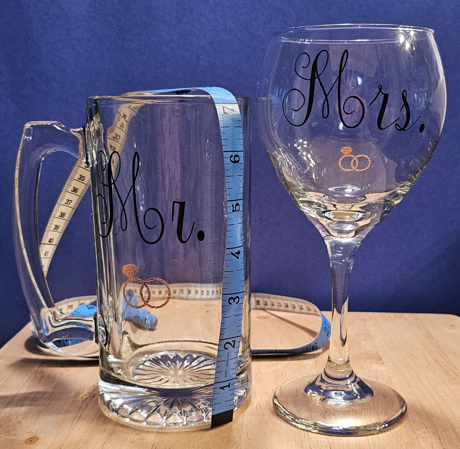 Engagement/Wedding Mr & Mrs Toasting Beer Mug & Wine Glass Unbranded