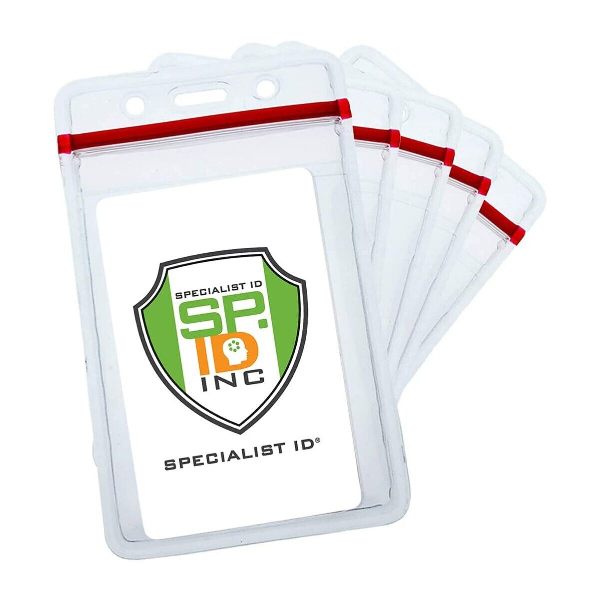 5 Pack - Heavy Duty Vertical Resealable Vinyl ID Badge Holders w Waterproof Zip Specialist ID SPID-1340