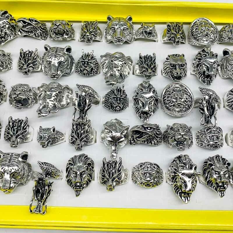 Wholesale 60pcs Mixed Retro Punk Biker Animal Jewelry Antique Silver Party Rings Handmade - фотография #3