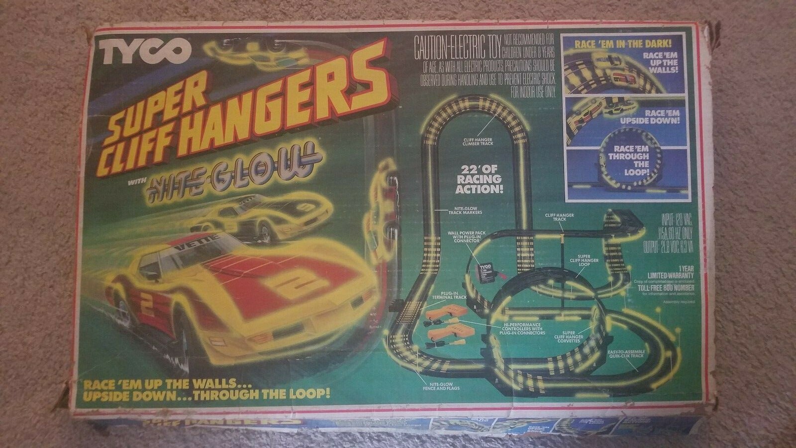 Tyco Super Cliff Hangers with Nite Glow Electric Slot Car Track Set TYCO