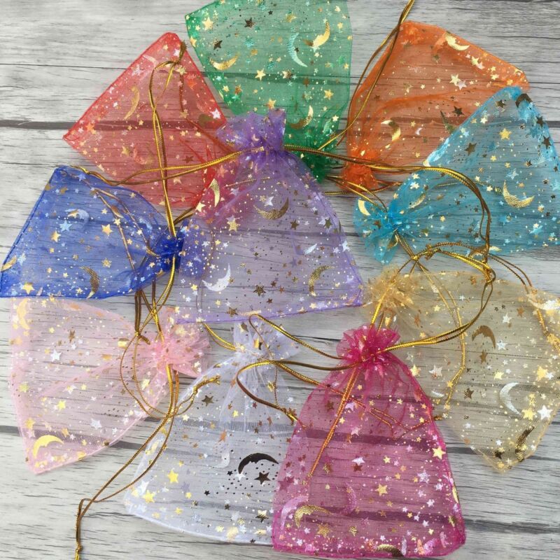 100Pcs/set Moon Star Organza Gift Bags Wedding Jewelry Drawstring Party Pouches Unbranded Does not apply