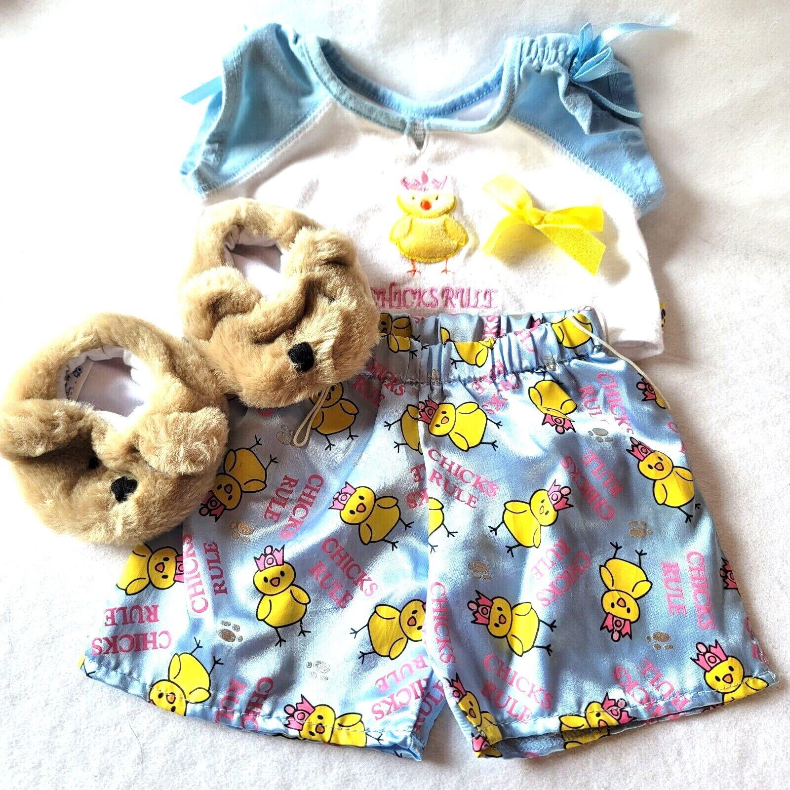 BAB Chicks Rule Pajama Set Shorts, Top, Slippers Build A Bear Clothing Lot 5 Pc Build-A-Bear Workshop N/A