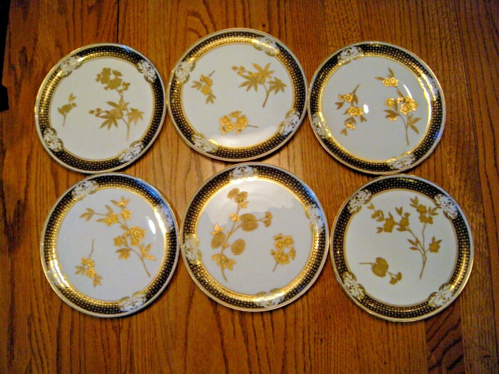 Set of Six BROWNFIELD's for TIFFANY's Gold & Cobalt Fine China Plates ca. 1884  Tiffany & Co.
