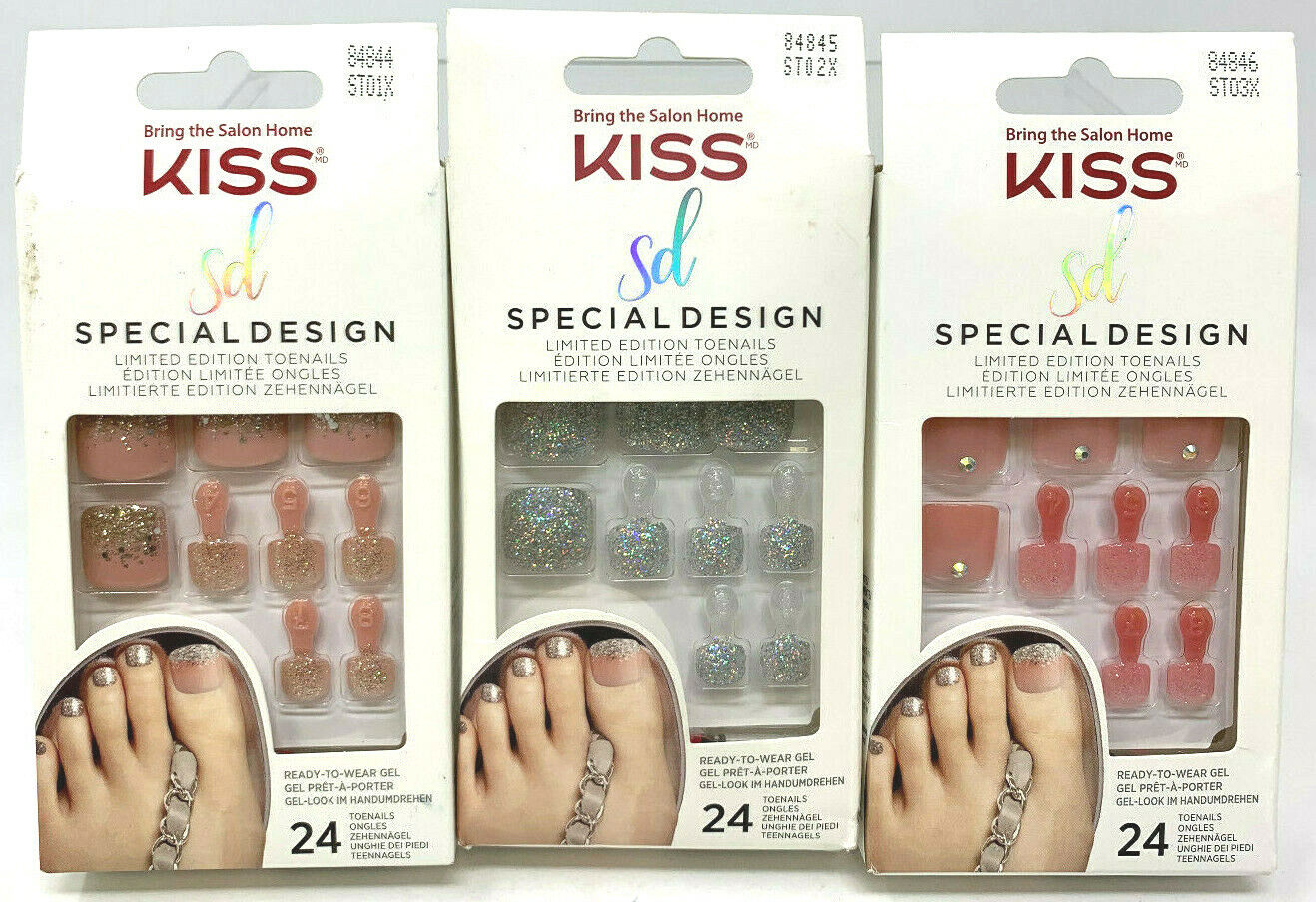 (3) Kiss Special Design Limited Edition Gel Toenails New In Packaging No Repeats KISS Does Not Apply
