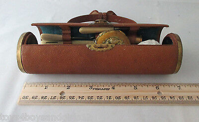 9pc Leather Purse ETUI ;Original ANTIQUE c1900m tape measure,Shuttle,hook & more Без бренда - фотография #2