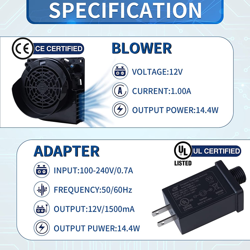 Inflatable Blower Replacement - 1.0A Air Fan Blower with 12V 1.5A Adapter and 3  Does not apply - фотография #3