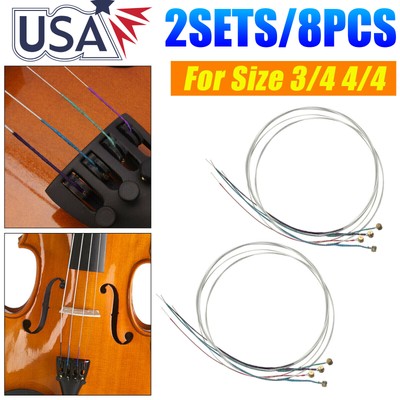 2 Sets 3/4 4/4 Violin Strings Replacement E A D G Nickel Silver Wound Strings US iBrookAuction Does Not Apply