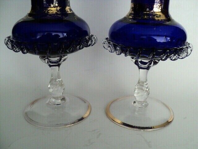 2 Bohemian Czech Cobalt Blue Gold Crystal 10 3/8"h Riggerie & Gold Vases Egermann - фотография #3