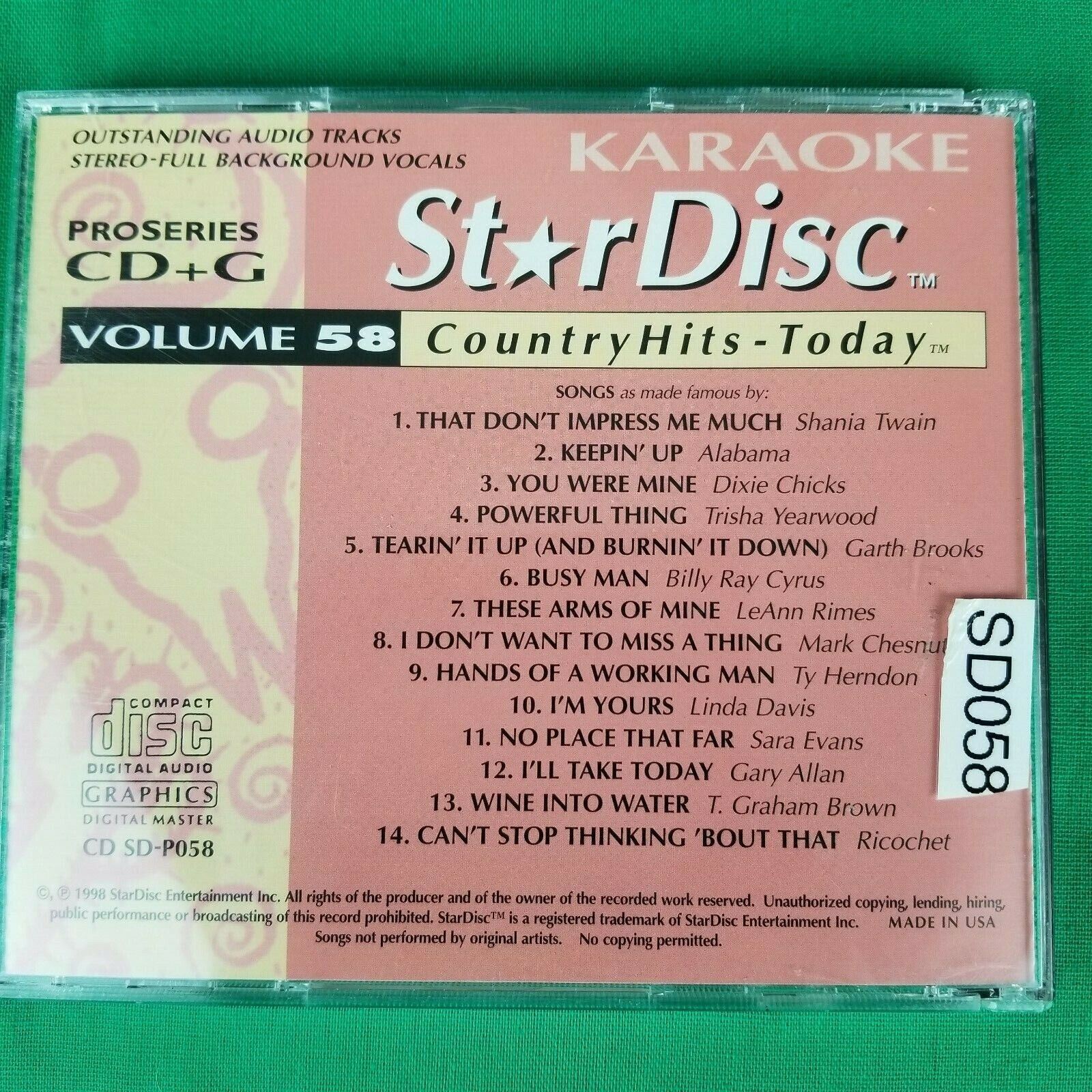 Pre-Owned Lot of 2 StarDisc Karaoke Country Classics CD+G Volume 58 & 59 Star Disc - фотография #3