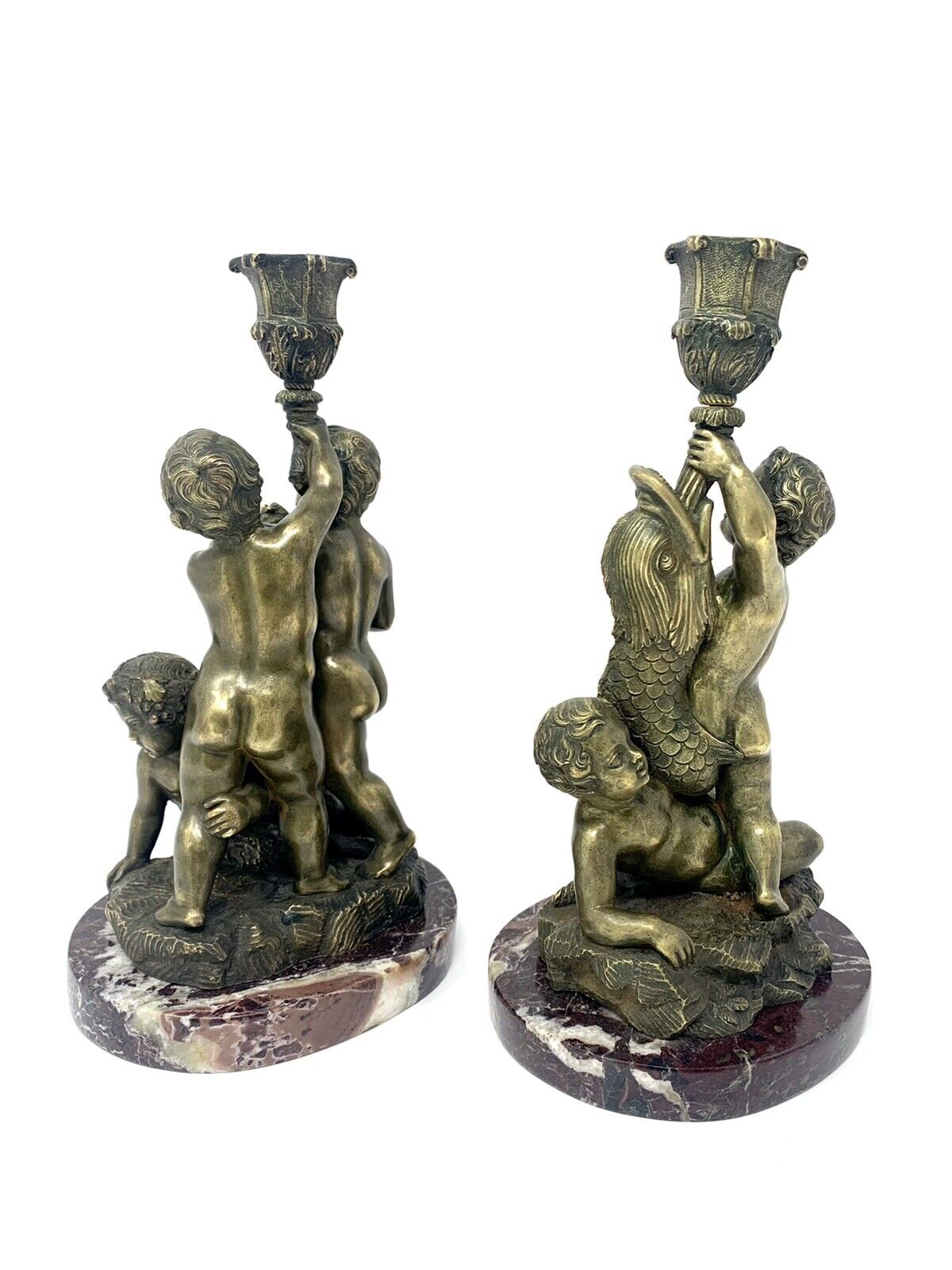 Unusual pair of antique Continental bronze figural candlesticks Без бренда - фотография #4