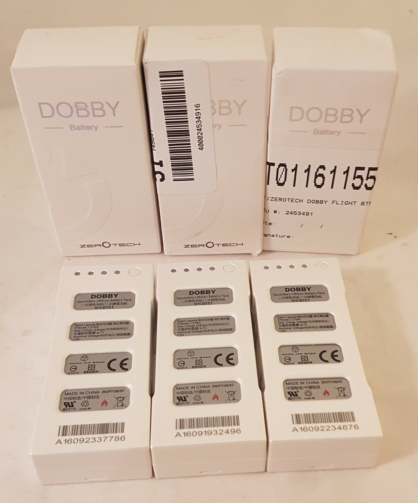 LOT 3! OEM Zerotech Dobby Pocket Selfie Drone Battery Pack D151 7.6V Original ZEROTECH D151