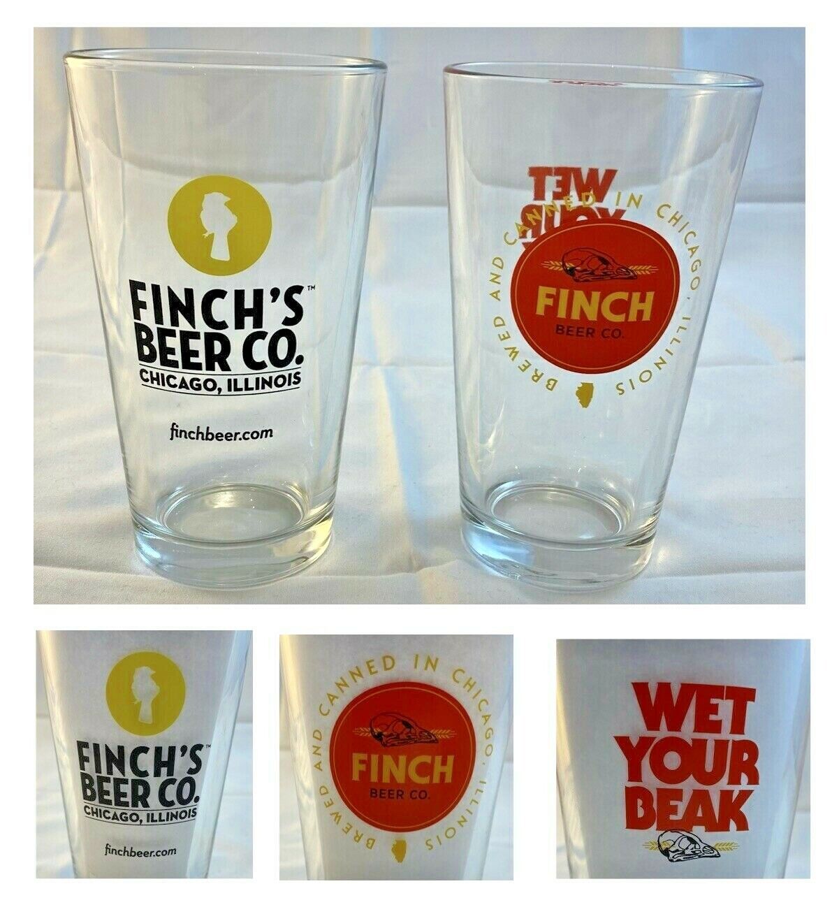 VINTAGE FINCH BEER Beer Glasses 16 oz. Pint CHICAGO BREWERY 2-Piece Set Без бренда