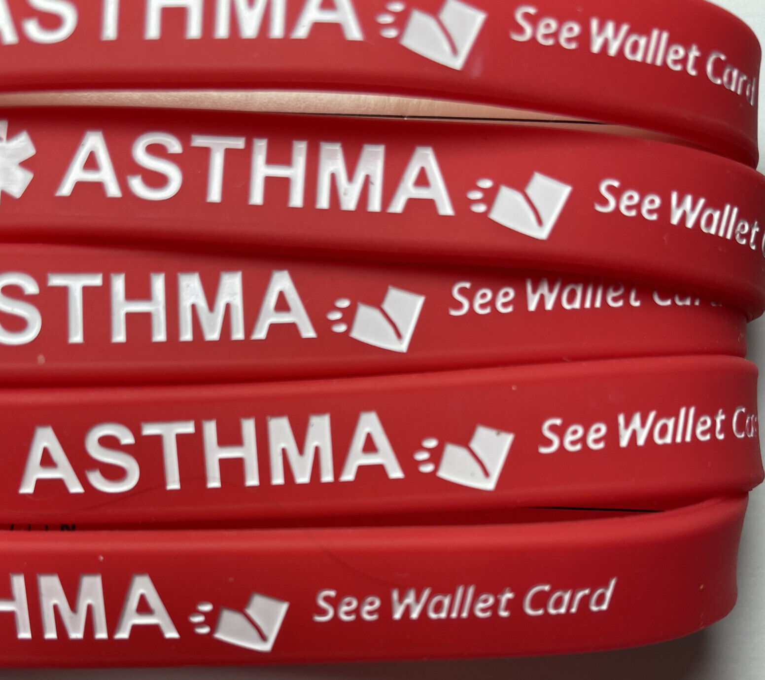 Asthma Alert Silicone Wristband Bracelets 5 Red Medical Condition with Info Card Warp united Does Not Apply - фотография #4