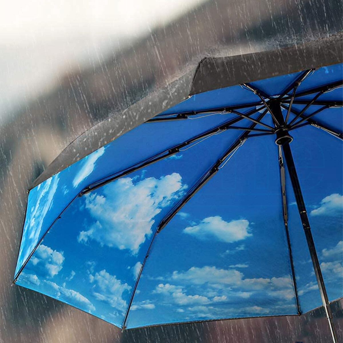 Automatic Black Umbrella Anti-UV Sun/Rain Windproof 3 Folding Compact Umbrella Lizone - фотография #4