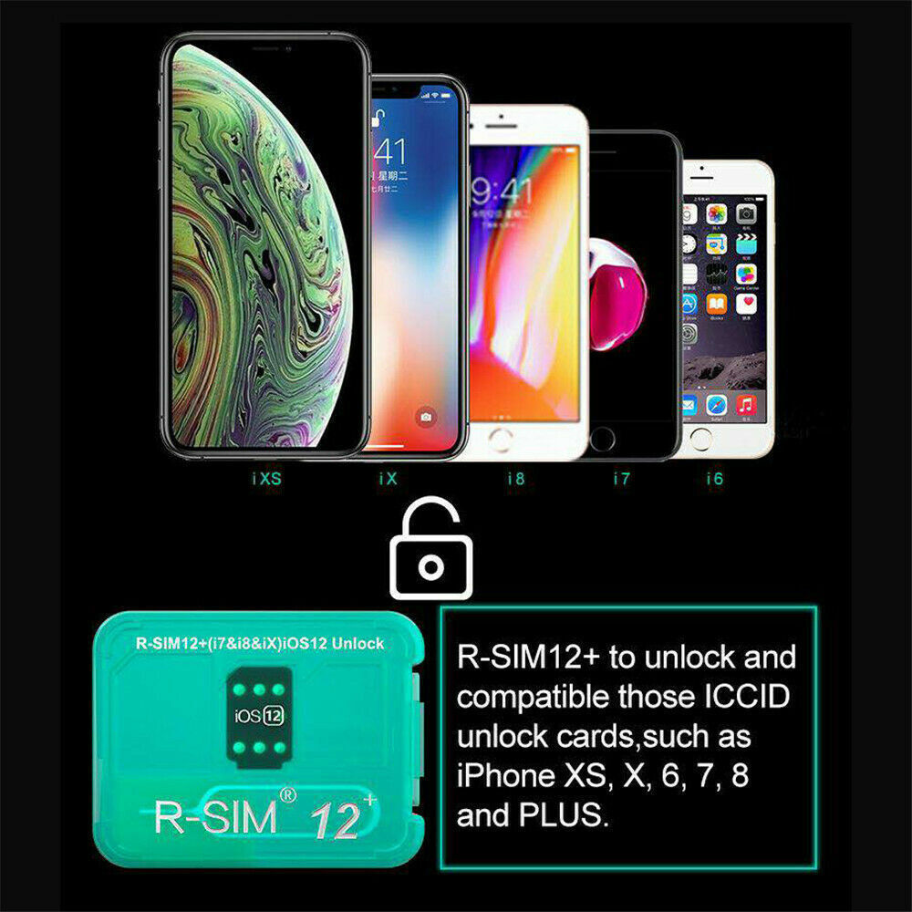RSIM 12+ New 2019 Nano Unlock Card fits iPhone Xs/X/8/7/6/6s/5S 4G iOS 12 13 Lot R-SIM