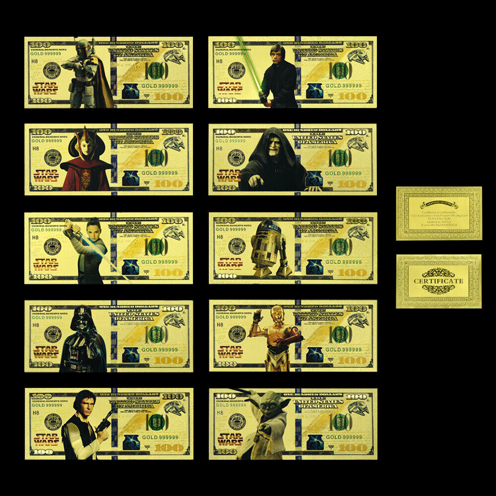 Set of 10 Colourful Star Wars Gold Plated Banknotes Crafts Home Decoration Без бренда