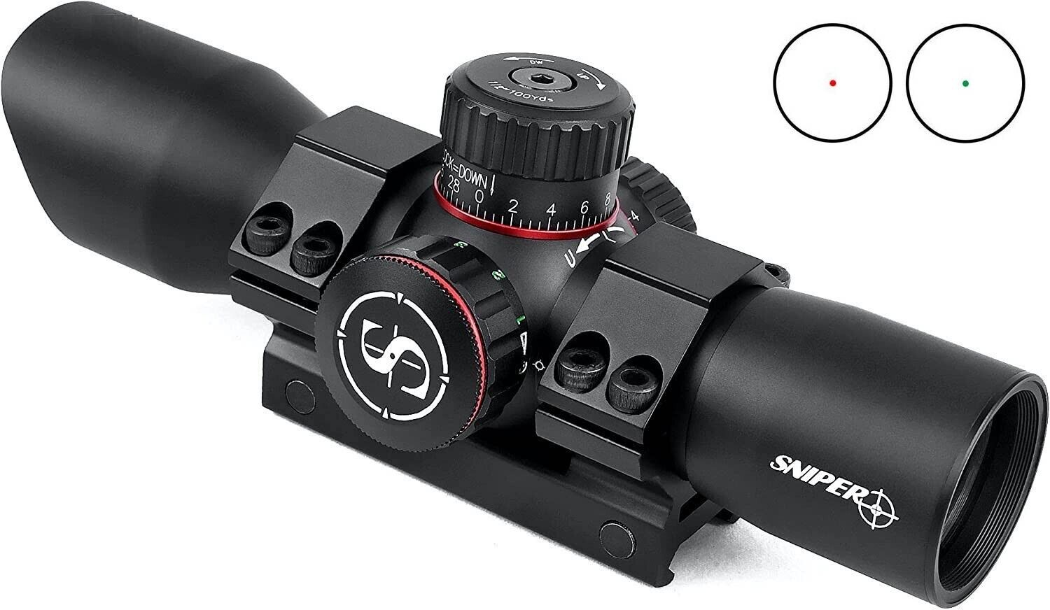 Sniper 1X35 Red Green Dot Sight Scope Style 30mm Picatinny Mount + Flip Up Caps Sniper LTRD35